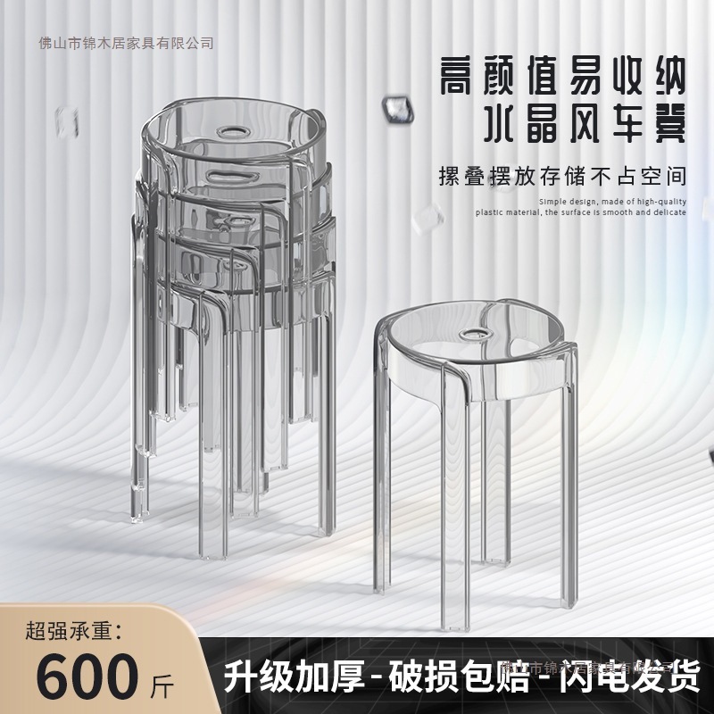 北欧透明塑料凳子亚克力加厚家用风车凳客厅简约餐桌可叠放板凳高|undefined
