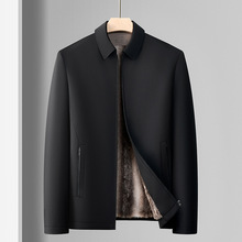 中年爸爸装加绒加厚翻领棉服男士中老年冬季新款休闲棉衣保暖外套