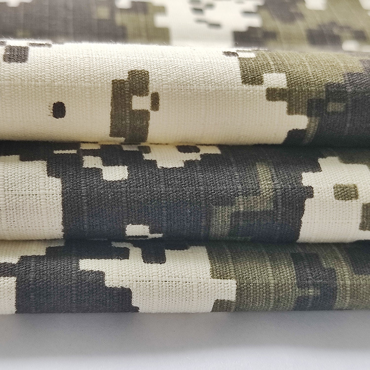 Fabrica de algodón orgánico de Shaoxing uniformes tela de impresión de camuflaje