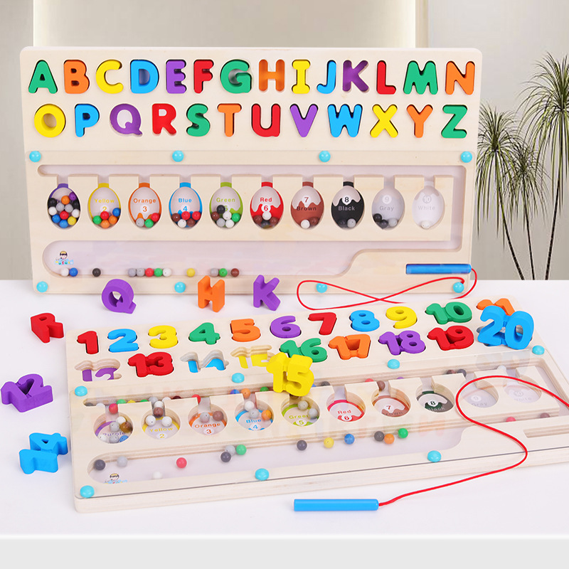Children's Numbers and Letters Magnetic Pen Maze Color Matching Montessori Early Education Educational Puzzle Wooden Toy