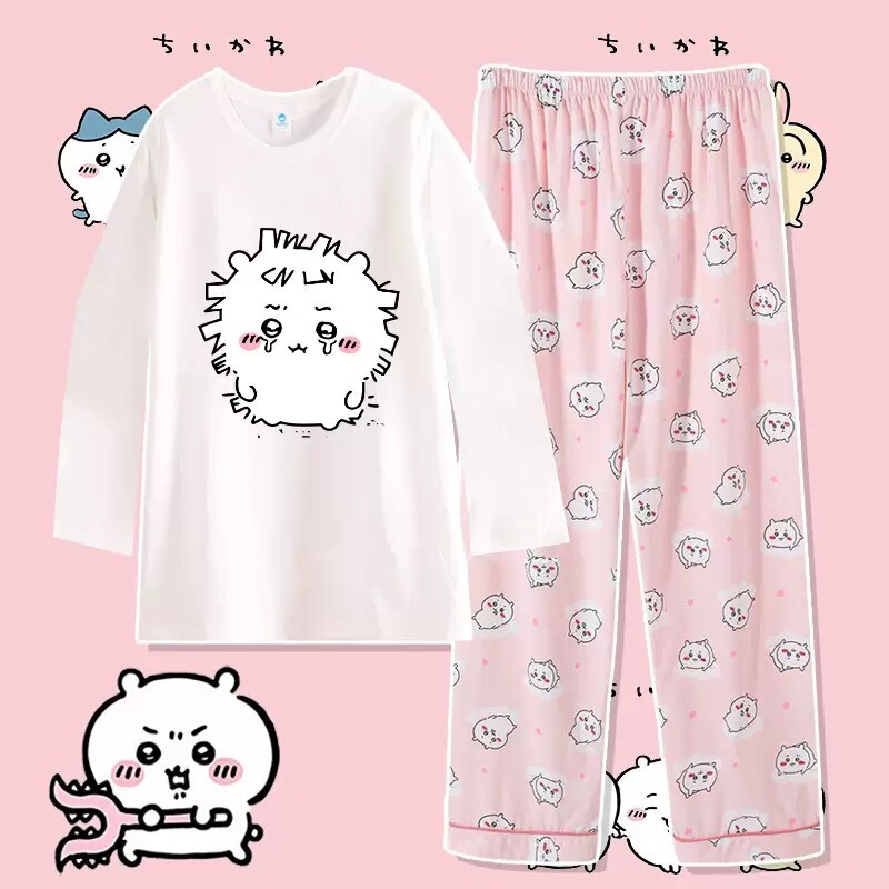 Japanese-Style Printed Pajamas Summer Cotton Round Neck Long-Sleeve Long Pants Loose Cartoon Cute Chiikawa Loungewear Cross-Border Japanese-Style Printed Pajamas Summer Cotton Round Neck Long-Sleeve Long Pants Loose Cartoon Cute Chiikawa Loungewear Cross-Border