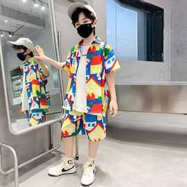 男童套装夏威夷花衬衫沙滩度假洋气宝宝套装痞帅衬衣儿童三亚岛服