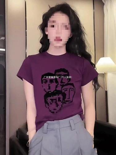 Summer stylish unique women's portrait print versatile short-sleeve top white unisex light gray black