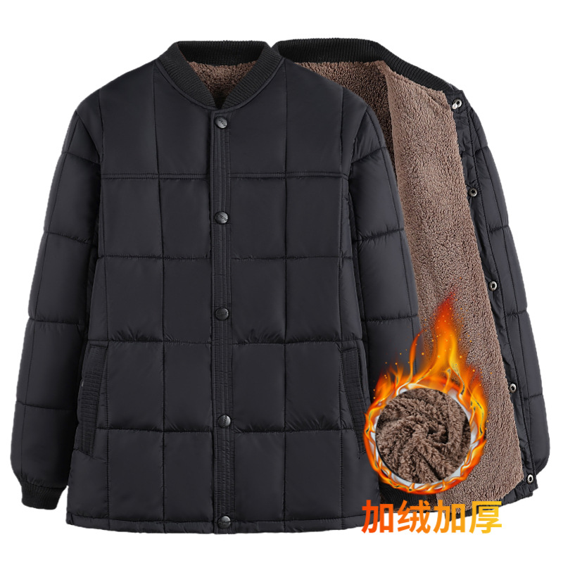 Autumn and Winter Middle-Aged and Elderly Men's Inner Cotton Jacket Dad's Winter Clothing Fleece-Lined Thickeneded Outwear Grandpa's Inner Cotton Jacket