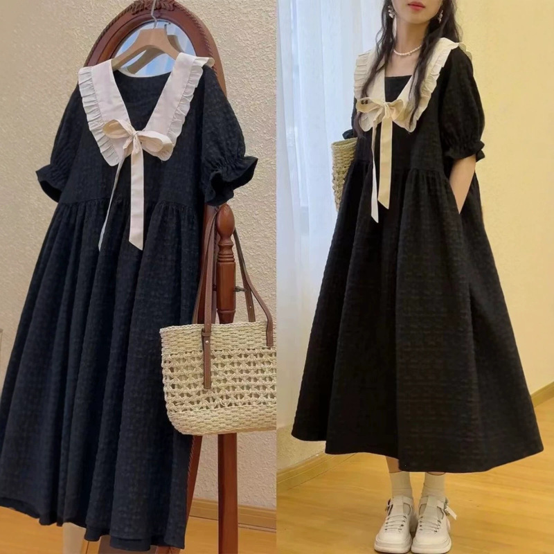 1.0-150kg Plus Size French Jacquard Doll Collar Dress for Women, Summer Style, Tummy-Concealing, Slimming, A-Line Long Dress 1.0-150kg Plus Size French Jacquard Doll Collar Dress for Women, Summer Style, Tummy-Concealing, Slimming, A-Line Long Dress