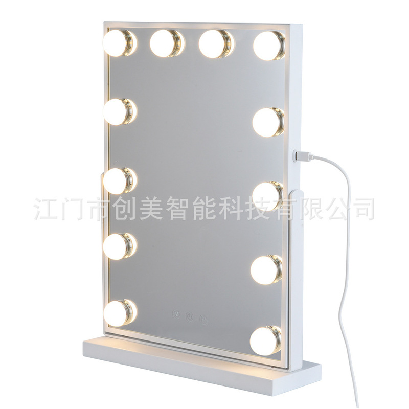 卸売化粧鏡デスクトップ寮デスクトップ鉄回転可能な 12 ライト LED 発光電球ハリウッドメイクアップ|undefined