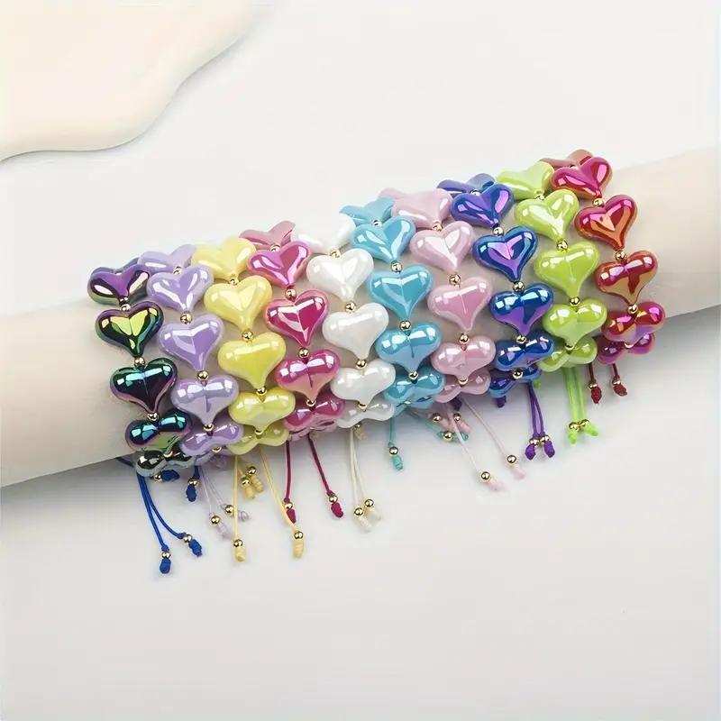 Amazon Tk Cross-Border Best-Selling Hand Accessories Summer Fashion Simple Ins Style Acrylic Colorful Heart Bracelet Wholesale