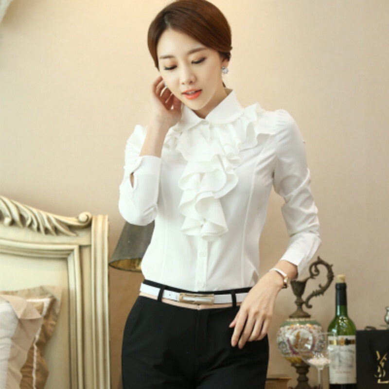 2025 New Lotus Leaf Lace White Shirt Women's Long-Sleeved Professional Work Slim Chiffon Shirt Bottoming Shirt 2025 New Lotus Leaf Lace White Shirt Women's Long-Sleeved Professional Work Slim Chiffon Shirt Bottoming Shirt