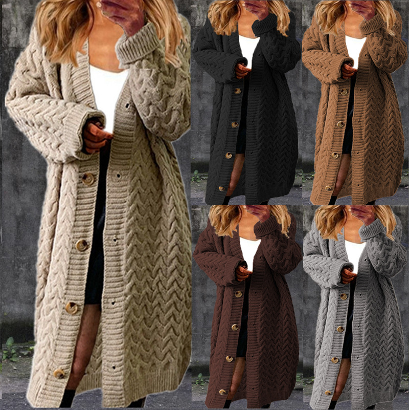 Deseo Amazon eBay transfronterizo europeo y americano nuevo Otoño e Invierno versátil de manga larga de punto superior suéter de abrigo largo para las mujeres