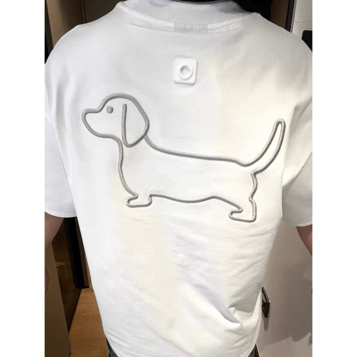純綿アメリカンレトロコントラストカラー半袖Tシャツ子犬刺繍トレンディブランドカップル夏ルーズスリムトップ女性用|undefined