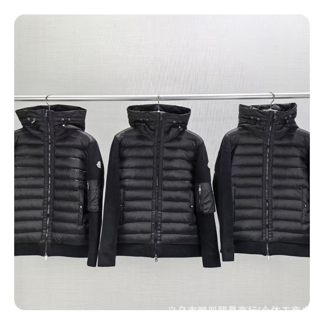 现货高版本蒙家羽绒服针织拼接简约百搭修身男士白鸭绒连帽羽绒服