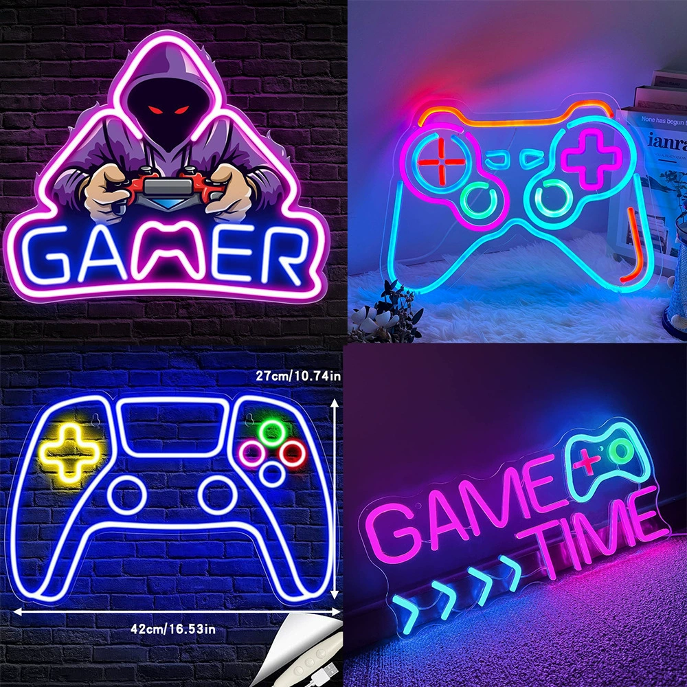 Светодиодная неоновая подсветка в виде геймпада для игровой комнаты, декор в стиле видеоигр, светильник в форме контроллера, атмосферная подсветка для игровой консоли.