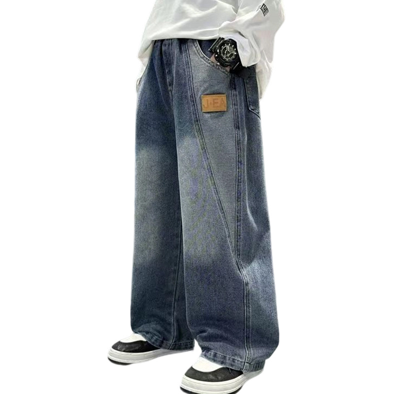 Pantalones vaqueros de pierna ancha para niños, estilo recto holgado, ideales para primavera y otoño. Ropa de moda para niños pequeños de 3 a 7 años._voghion.com