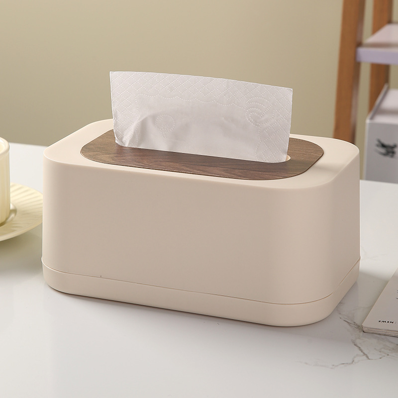 Caja de toallas de aire crema simple caja de almacenamiento de escritorio con cubierta de madera caja de extracción de papel creativa caja de extracción de papel de lujo ligera sala de estar doméstica
