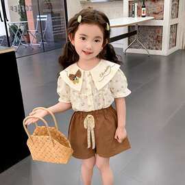 女童短袖套装夏款新款洋气时髦小女孩宝宝夏季碎花休闲两件套