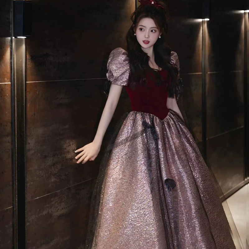 Вечернее платье платье женское высокое чувство высокого класса легкий роскошный нишевый день рождения свадебное платье для взрослых красный побег принцессы французский тост