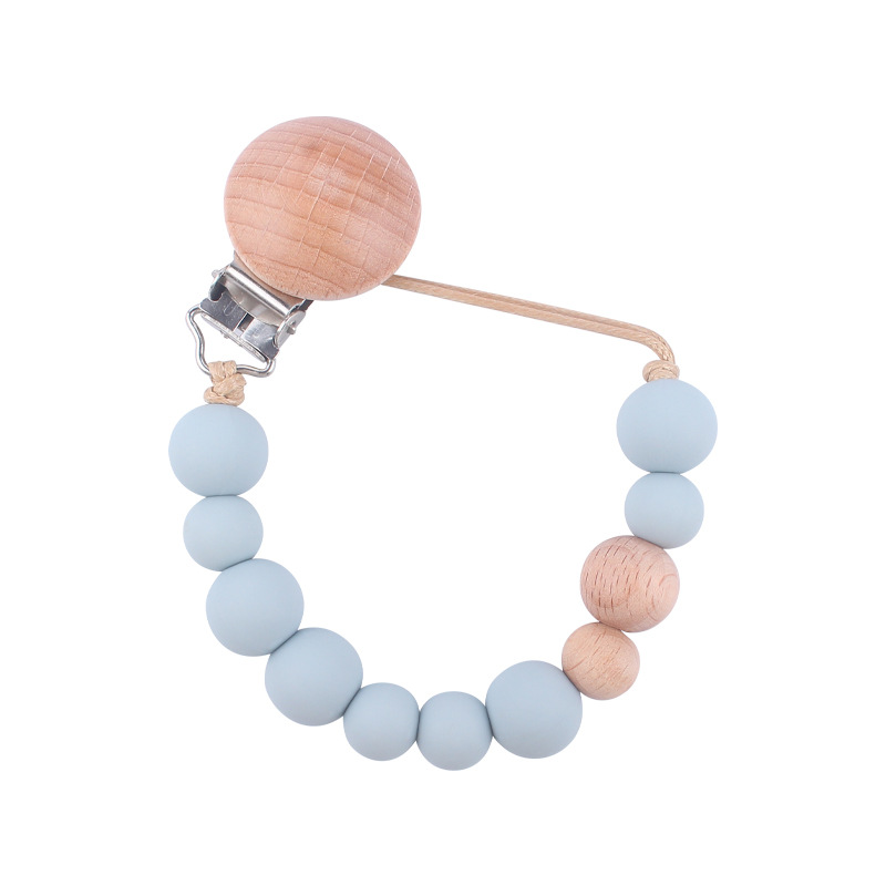 Suministros para bebés calmante clip de chupete de haya cuentas de silicona para bebés mordedura Cadena de chupete cadena anti-caída Nuevo Amazon