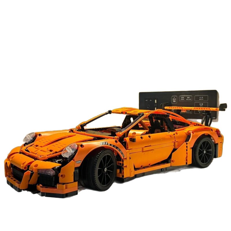 保时捷911橙色GT3跑车赛车汽车模型拼装积木男生玩具兼容乐高跨境|undefined