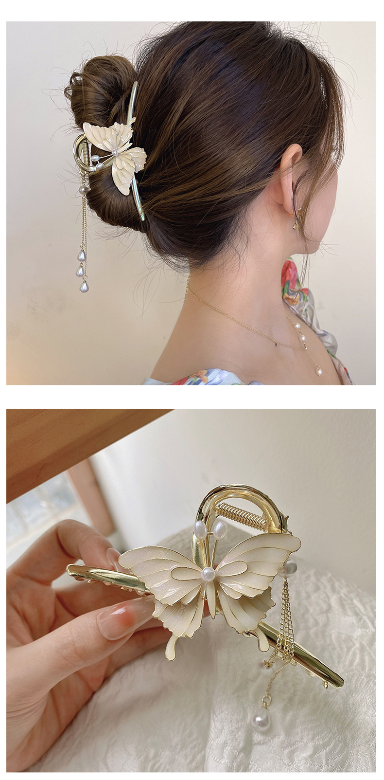 Sweet Butterfly Alloy Tassel Pearl Plating Hair Claws display picture 4