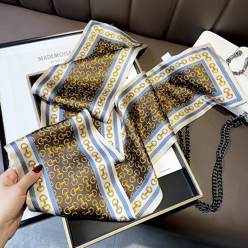 Hangzhou bufandas de seda verde azul estilo nacional morera seda flotante mujer primavera y otoño con bufandas de seda de doble capa 150 * 15cm bufandas