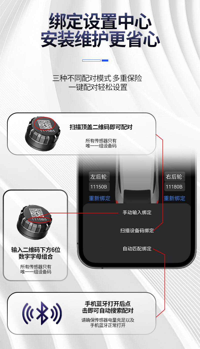 Car Bluetooth Tire Pressure Monitor Mobile Phone Wireless Bluetooth Locomotive Electric Vehicle External Sensor Tire Detector