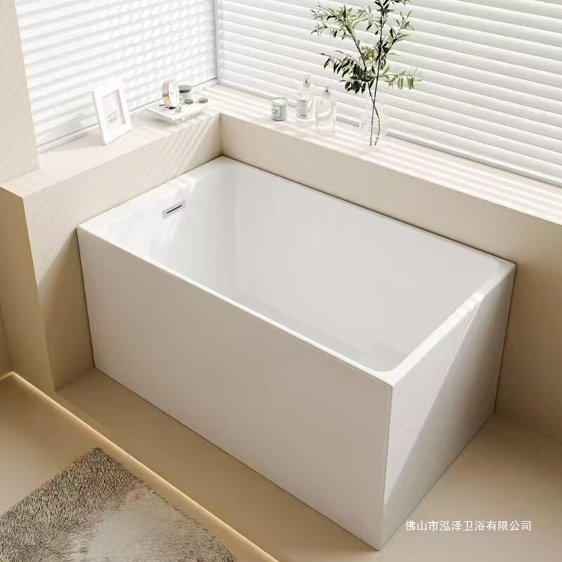 Mini Deep-Soaking Acrylic Rectangular Bathtub for Small Apartments, Adult-Specific, with Faucet, White Model, Freestanding Tub