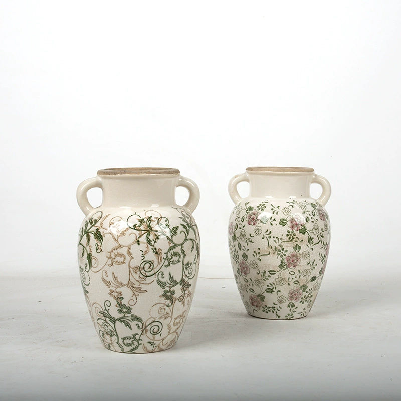 Европейский стиль ретро окрашенная керамическая ваза подставка для цветов украшение интерьера дома мягкое украшение искусственный цветок сушеный цветок