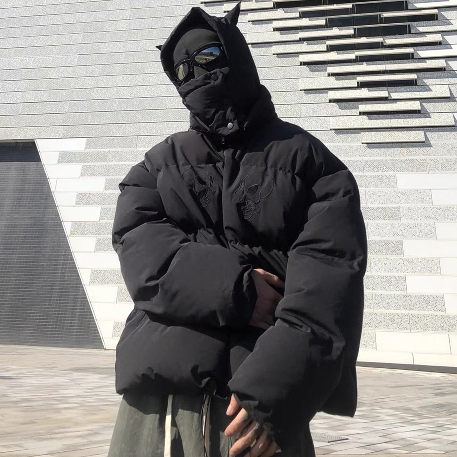 2023 대외 무역 미국 스트리트 마스크 네크 라인 단색 후드 빵 세트 면 패딩 재킷 남자의 겨울 두꺼운 면 패딩 옷 커플