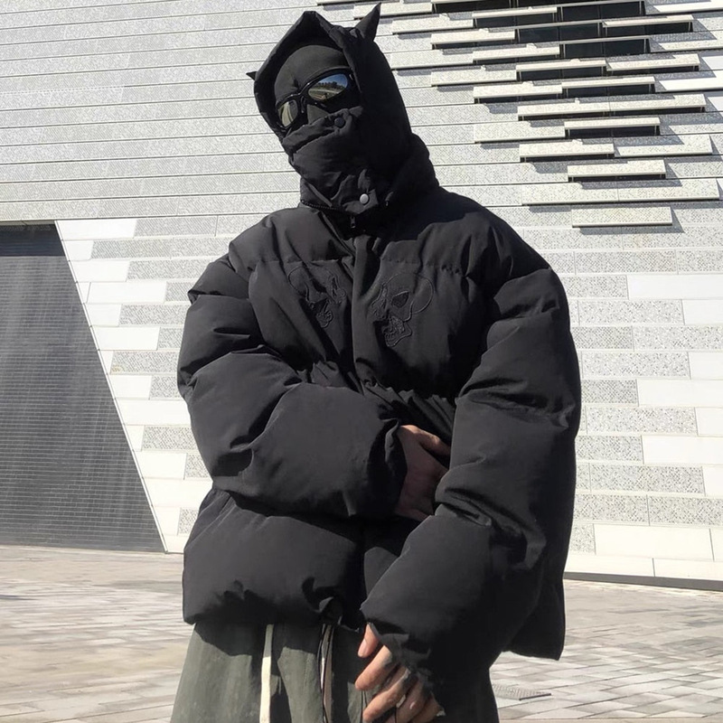 2023 foreign trade American street mask collar solid color hooded bread coat cotton-padded coat men's winter thickened cotton-padded coat couple 2023 foreign trade American street mask collar solid color hooded bread coat cotton-padded coat men's winter thickened cotton-padded coat couple