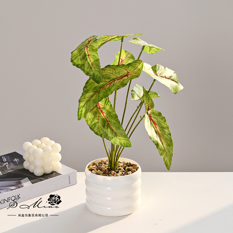 Línea blanca de hoja larga, planta verde, simulación, planta en maceta, flor artificial, decoración de flores creativas, planta verde artificial, bonsai de simulación image 4