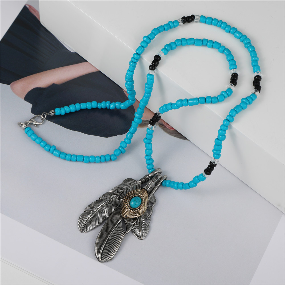retro feather eagle claw pendant necklace female boho style beads sweater chainpicture4