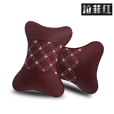 Car neck pillow car interior — Headrest - a-pair-of-embroidered-headrests-burgundy-red