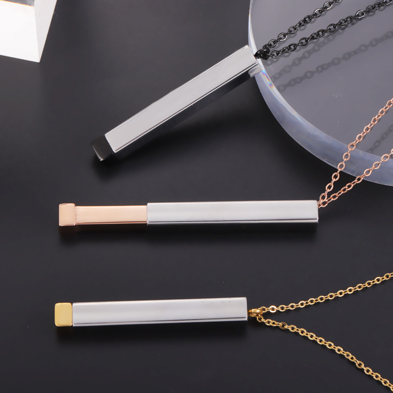 Cross-Border Hot-Selling Stainless Steel Matryoshka Doll Necklace DIY Personalized Engraving Telescopic Hidden Stereo Versatile Clavicle Chain Pendant