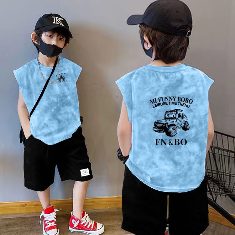 Pure cotton boys' tie-dye vest 2026 summer new Korean style tie-dye ins vest with a unique design sleeveless T-shirt Pure cotton boys' tie-dye vest 2026 summer new Korean style tie-dye ins vest with a unique design sleeveless T-shirt