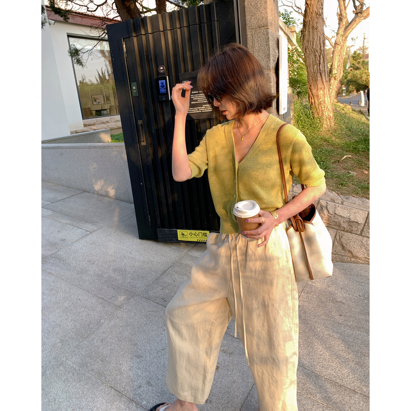 LICKYSENIOR 本期主推！棉麻开衫女春夏高级感显瘦百搭中袖上衣|undefined