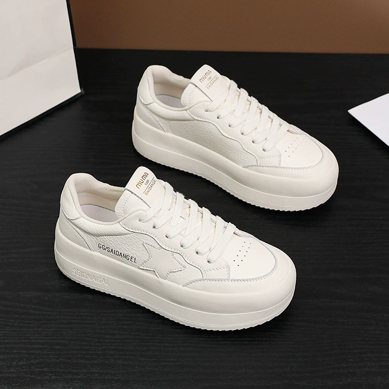 Кожаная толстая подошва маленькая белая обувь женская весна 2025 новая повседневная раскраска кексы женская обувь дикая старая звезда