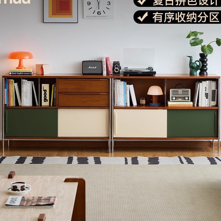 Medieval Style Solid Wood Cabinet Multi-Functional Storage Cabinet Guest Restaurant Wall-Mounted Retro Small Side Cabinet Storage Cabinet