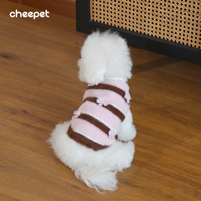 Lustiger koreanischer Pullover mit gestreifter Schleife, Haustier-Hundekleidung, Teddy-Bichon-Pullover, warmer Pullover für kleine Hunde