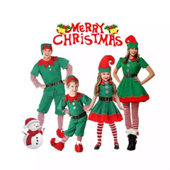 新品子供クリスマスエルフ服男女子供コスプレ服親子服セットグリーンクリスマスパーティーコスチューム