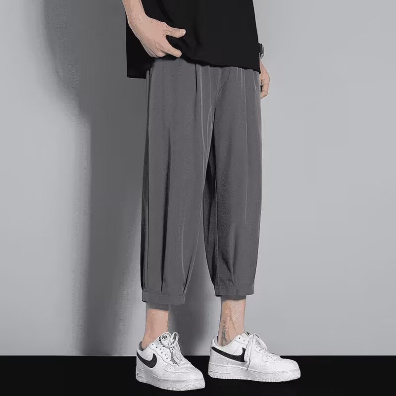 Ice Silk Shorts Men's Summer Breathable Capri Pants Youth Fashion Brand Micro-elastic Loose Boys Sports Casual Pants