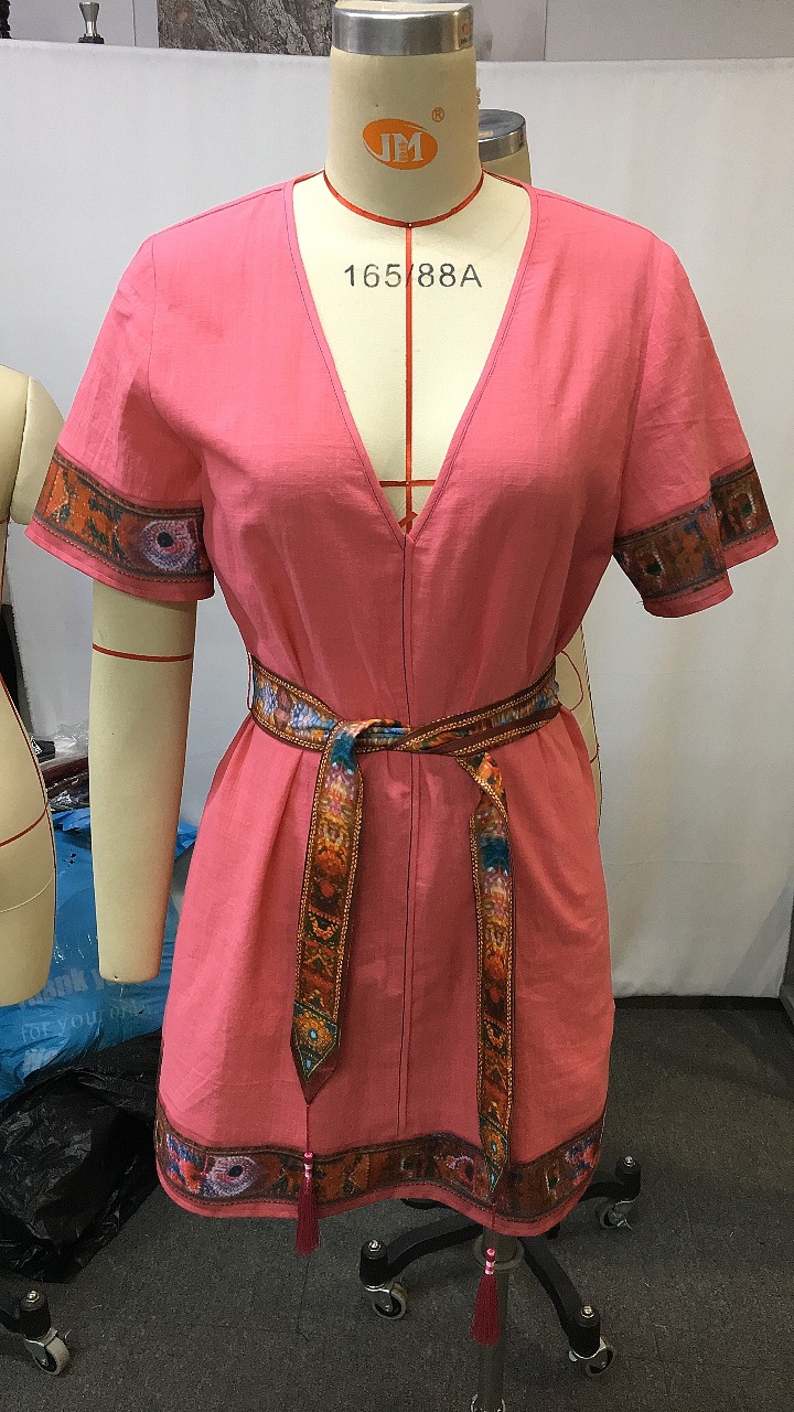 Women's Summer V-Neck Vintage Bohemian Short-Sleeved Dress_ecoleips.com