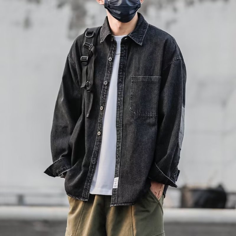 春秋贴布设计感2024牛仔外套男士ins潮牌港风翻领夹克宽松百搭潮|undefined