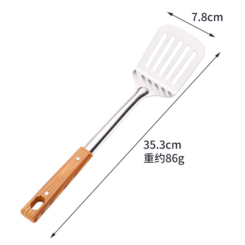 調理器具、火傷防止、模造木目調ステンレス鋼、厚みのあるスパチュラ、大きなザル、フライパンスパチュラ、日常使用キッチン用品セット|undefined