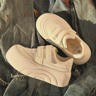 Ugly Cute Big Head Casual White Shoes Women's 2025 Spring and Autumn New Niche Elevated Board Shoes with Velcro Platform Bread Shoes