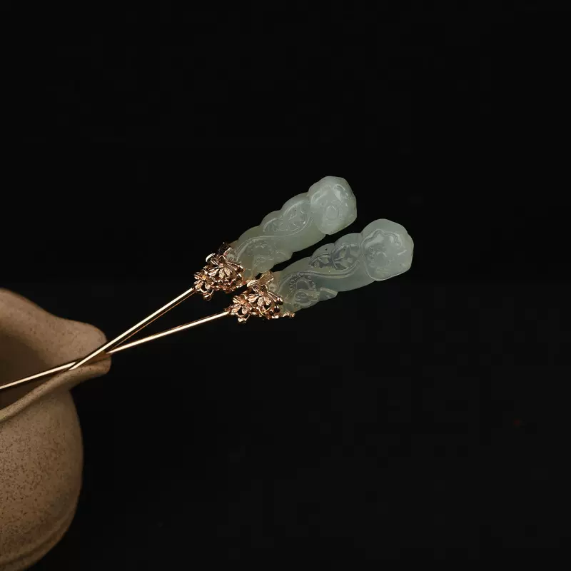 玉簪岫玉古风簪子汉服发饰女头饰神棍简约旗袍配饰素簪一字簪发簪