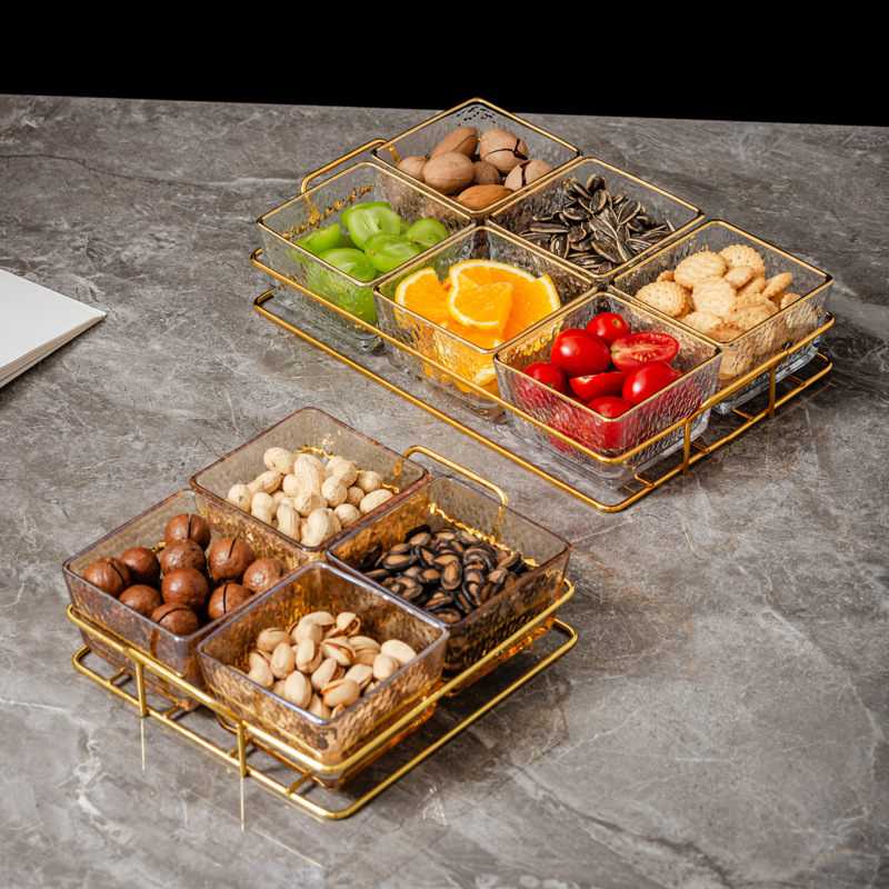 Plato de frutas acrílico sala de estar doméstica mesa de té de lujo ligero platos de refrescos de cuatro paneles nuevos bocadillos platos de nueces image 2