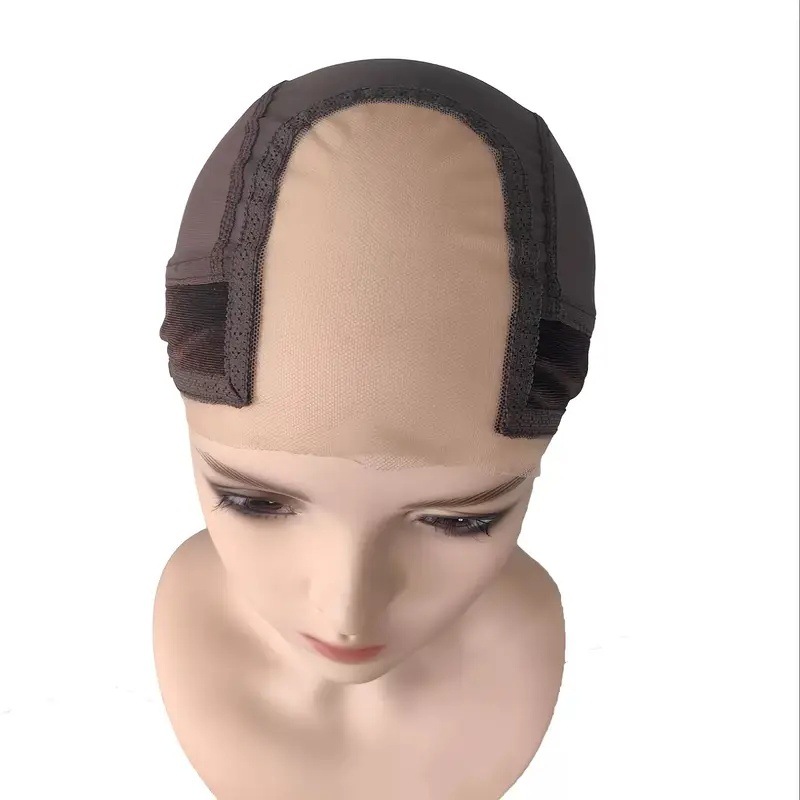 [브라운] 4*5U형 귀 파기 벨벳 가발 메쉬 캡