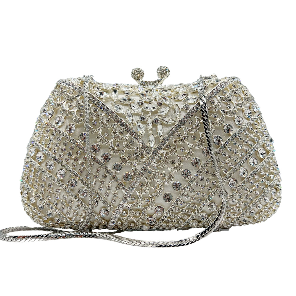 Túi clutch nữ đính đá pha lê kim cương cầm tay dự tiệc sang trọng — trắng, bạc, Kim cương trắng trên vàng, kim cương vàng trên nền vàng chi tiết 5