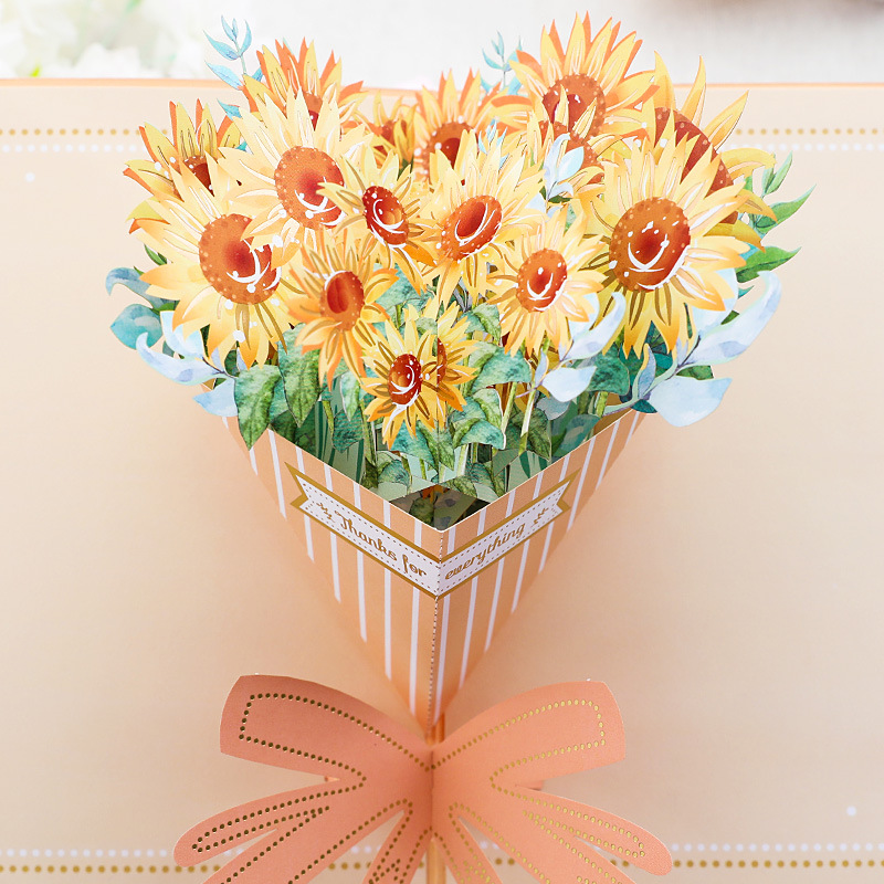 Mother's Day three-dimensional greeting card gilding sun bouquet paper carving holiday thanksgiving birthday blessing small card cross-border wholesale