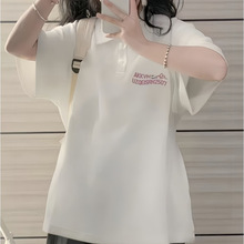 少女纯棉Polo衫短袖T恤女大童夏装2026初中高中学生宽松翻领上衣